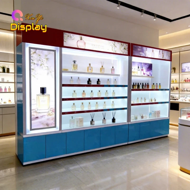 custom.One-Stop Shop Solution Perfume Display Showcase LED Lighting Design Customizable Dimensions 3D Design S