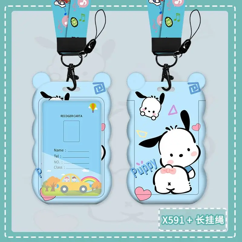 Hete Verkoop Cartoon Pochacco Kids Studentenbus Kaart Lange Nek Lanyard Abs Materiaal Hard Plastic Id-Kaarthouder Lanyard