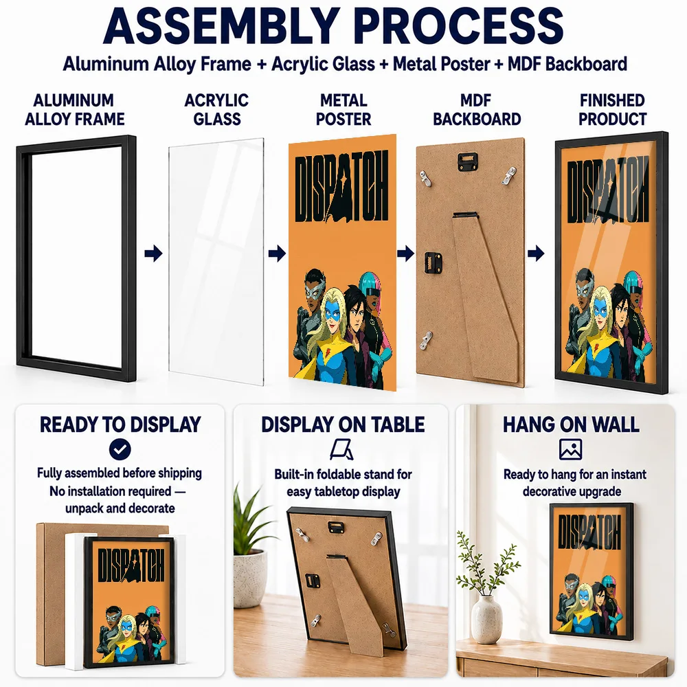 Dispatch Hero Trio Metal Poster With Aluminum Alloy Frame Customized Comic Style Wall Art For Bedroom And Entertainment Room