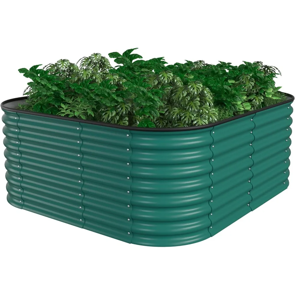 9-in-1 Galvanized Steel Planter Box, 24''H Modular Garden Bed Outdoor with 2 Aluminum Support Rods, 6x3x2FT Raised Garden