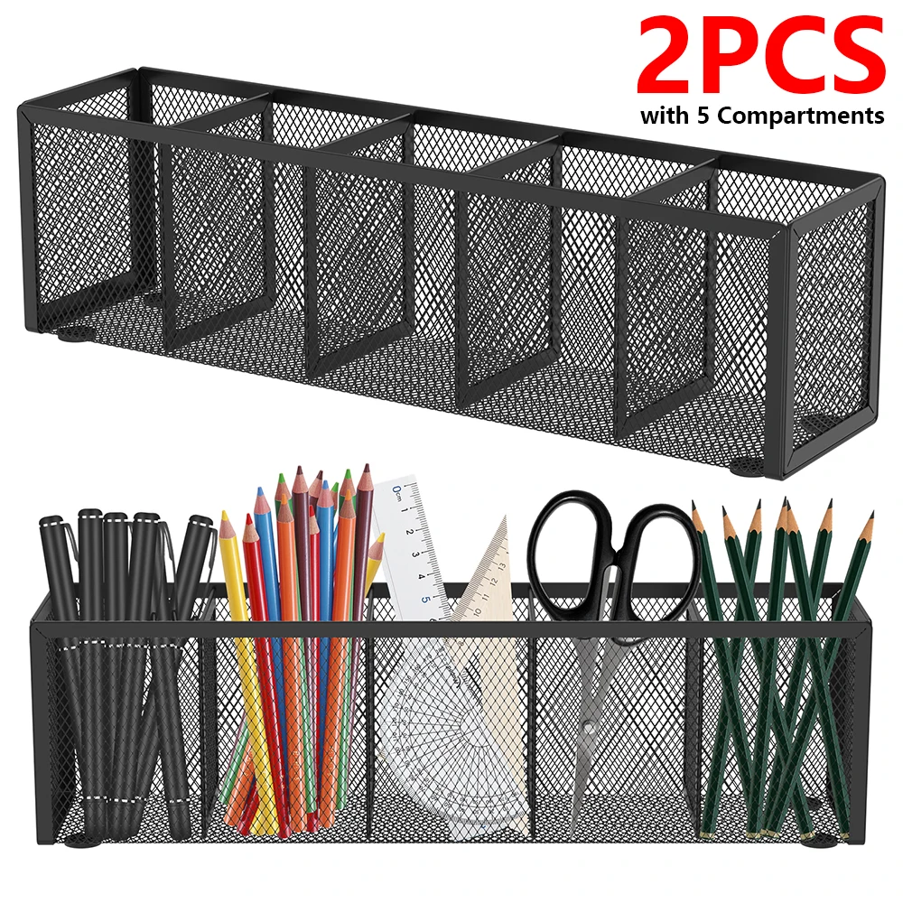 

2 шт. сетчатый держатель для карандашей, металлический органайзер для карандашей с 5 отделениями, большой вместительный настольный органайзер, стеллаж для хранения косметики