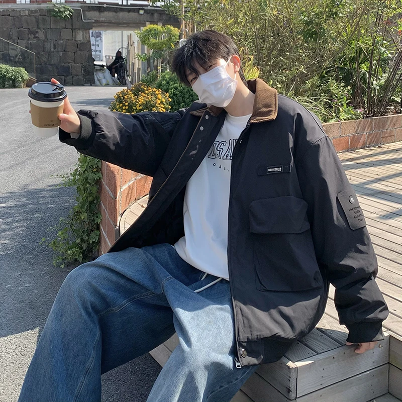 

Утепленная хлопковая куртка для мужчин: зимняя модная молодежная одежда от бренда Hip, защита от холода, теплая верхняя одежда для мальчиков, стиль Гонконг