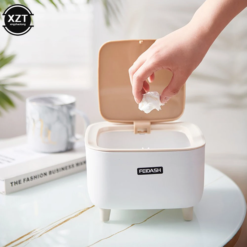 Mini Garbage Can Japanese Desktop Trash Can Simple Press Trash Storage Bin Cute Round Trash Can Car Dustbin Table Trash Bin