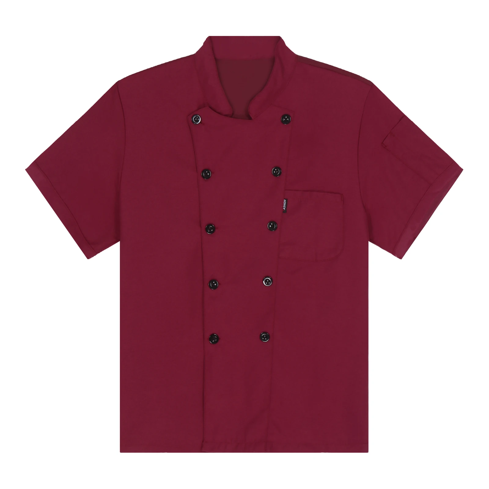 ผู้ชายเสื้อเชิ้ตแขนสั้นคอตั้ง Chef Coat โรงอาหารร้านอาหาร Cook Uniform ปุ่มอาหารทำงานบริการครัวเสื้อ