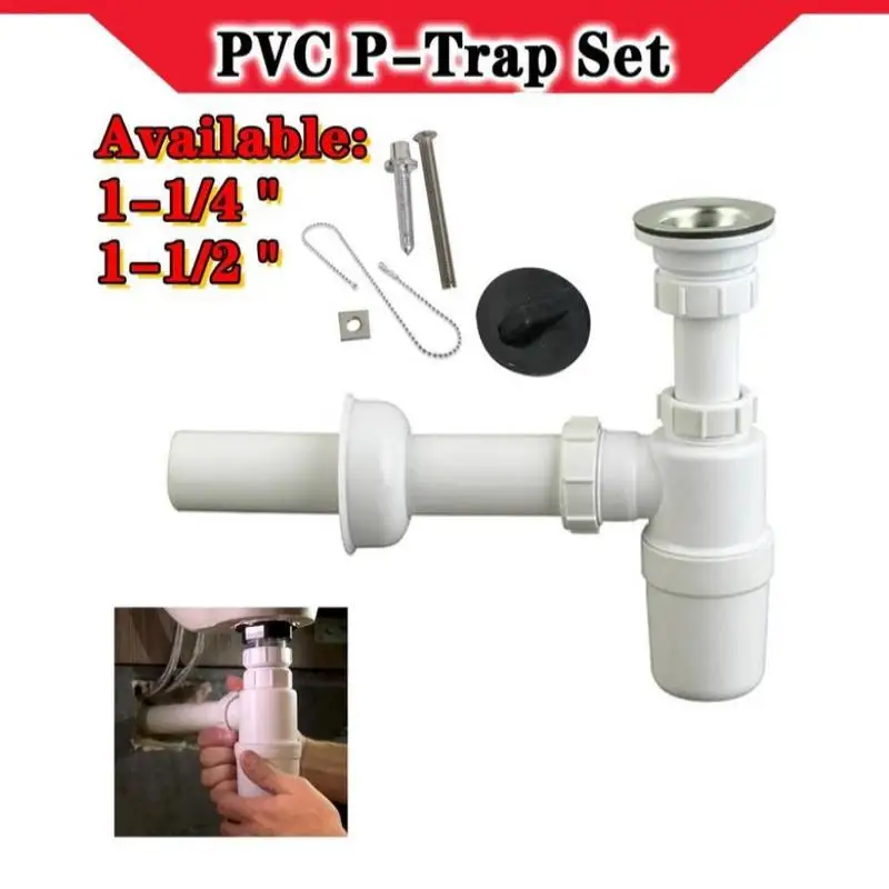 

Kitchen Sink PVC P-Trap Set For Lavatory Kitchen Sink Heavy Duty Anti-Clog Drain Trap