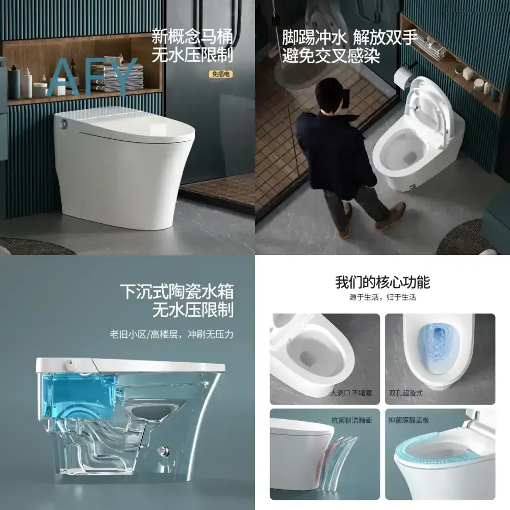 No Electricity Required Gravity Fed Floor Mounted Foot Touch Flush Toilet for Standard Residential Bathroom Low Water