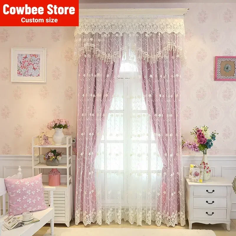 

Customized Curtains for Bedroom Pastoral Lace Embroidery Tulle Valance Curtain for Living Room Window Yarn Pure Color High Shade