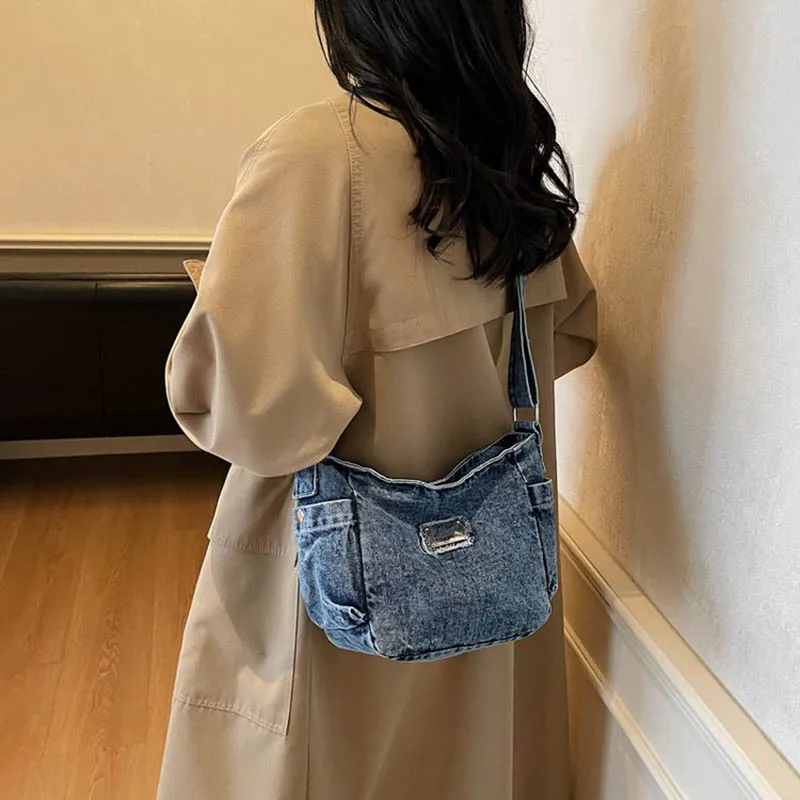 Ladies' Handbag 2026 Denim Bag New Retro Minimalist Hong Kong Style Canvas Shoulder Bags Casual Student Crossbody Bags