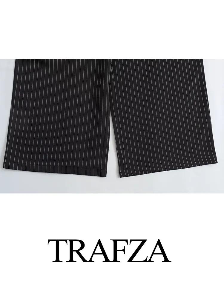 TRAFZA 2024 New Fashion Woman Trousers Elastic Waist Loose Long Pant Commute Wild Casual Street Female Straight Wide Leg Pant