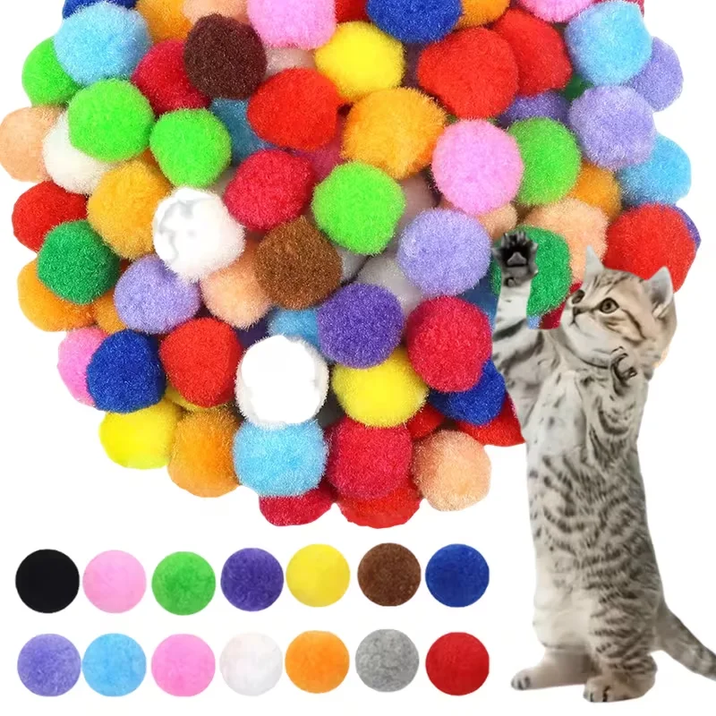 30/60PCS 5cm Colorful Fuzzy Cat Toy Balls Bite Resistant No-Shed Pom Pom Chase Batting Toys for Kittens Indoor Play