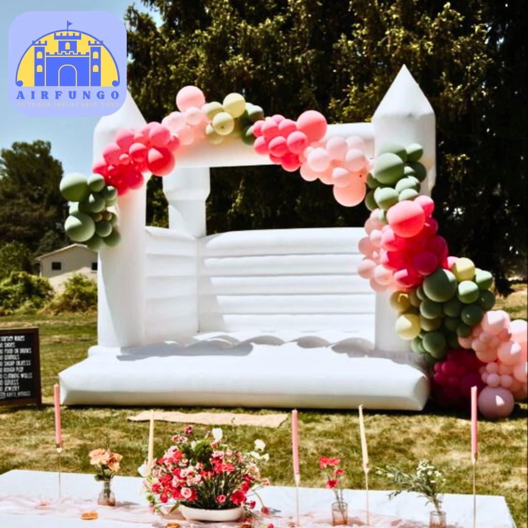 Casa de rebote inflable blanca para exteriores, castillo hinchable de PVC, casa de rebote de Luna, casa de rebote de boda personalizada