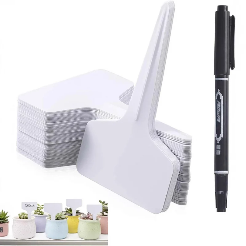 

【60 Pcs PVC Plant Labels】with Marker Pen, Waterproof Garden Markers for Seedlings, Succulents, Herbs - T-Shape Design