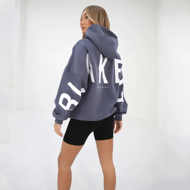 2024 New Fashiona Female Clothes Women'S Letter Print Loose Pullover Hooded Sweatshirts Tops