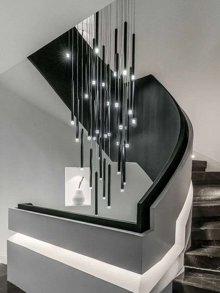 modern minimalista espiral led teto lustre luxo escadaria bar luz duplex villa lobby e loft preto 01