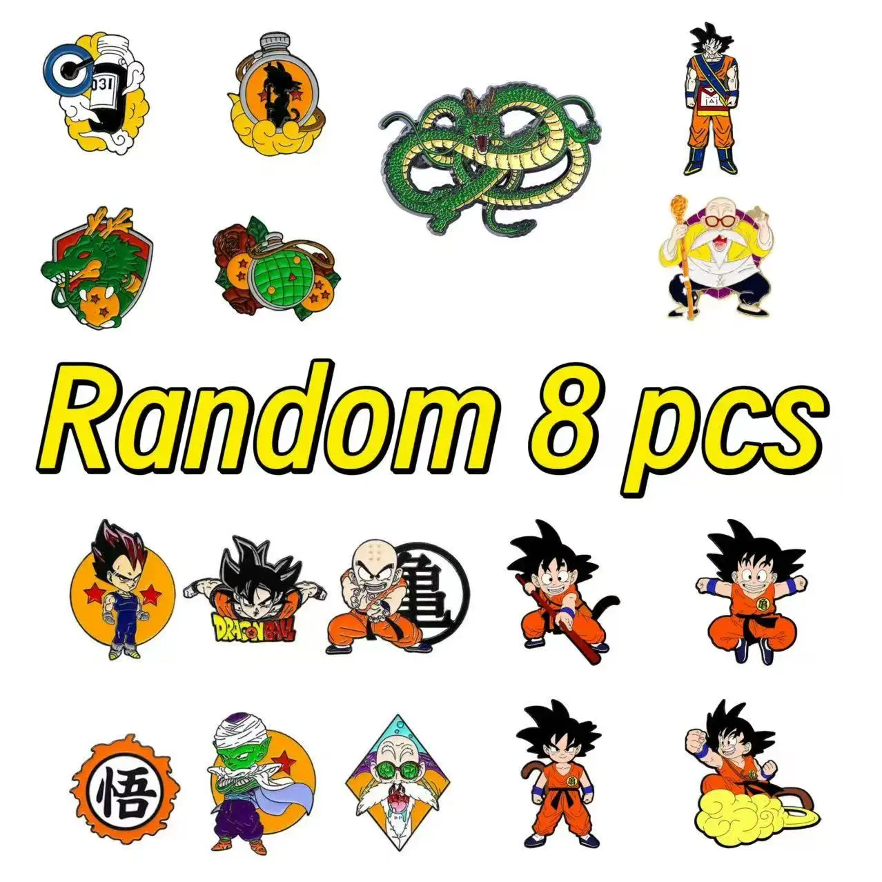 8Pcs Surprise Random  Son Goku Enamel Brooch Badge Cartoon Vegeta Piccolo Master Roshi Krillin Lapel Pins For Fans Gifts