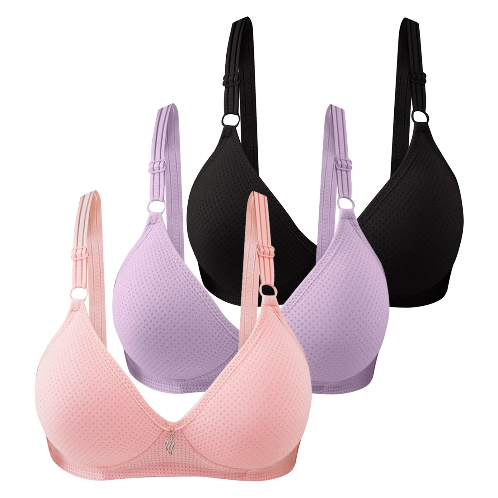 

3 Pieces Bras Women Front Side Buckle Lace Edge Without Steel Ring Seamless Push Up Adjustment Yoga Sleep Large Wireless Bra