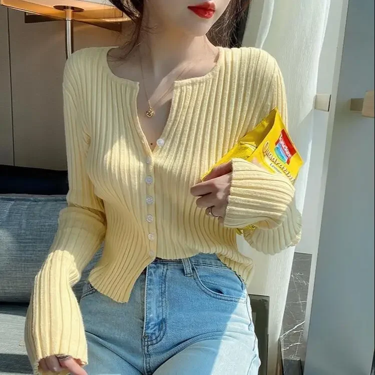 Woman Sweaters Pullover Women\'s V-neck Cardigan Summer Knitted Taro Purple Top Femme Chandails