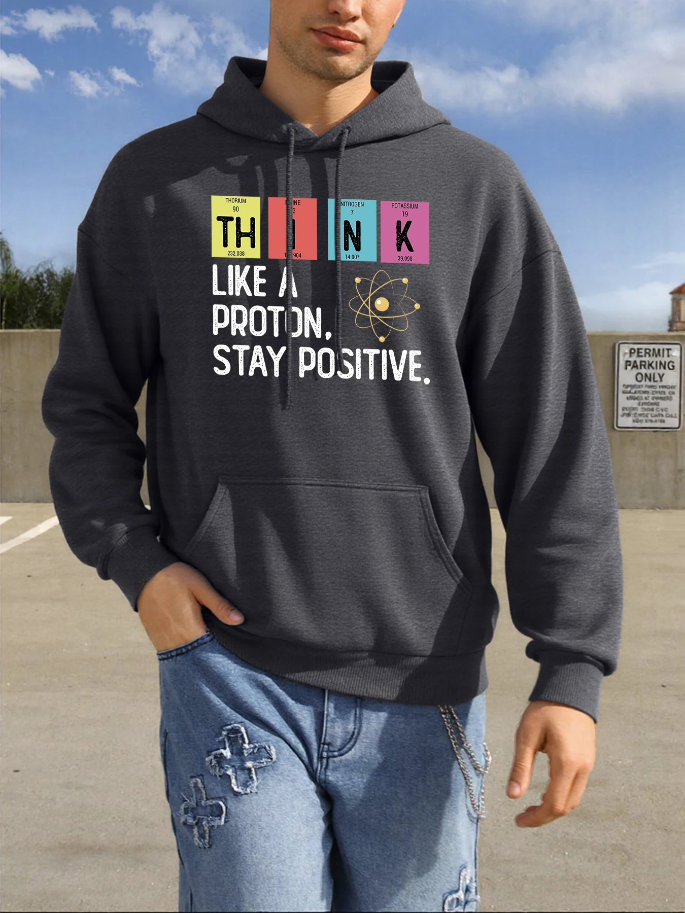 Think Like A Proton Stay Positive Print Hoody Herren Herbst Y2K All-Match Hoodie Casual Fleece Sportswear O-Ausschnitt Bequeme Hoodies