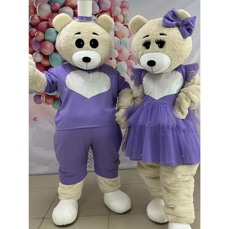 

Purple Dress Heart Teddy Bear Mascot Costume Internet Celebrity Cartoon Walking Dolll Clothes Halloween Christmas Fancy Suits