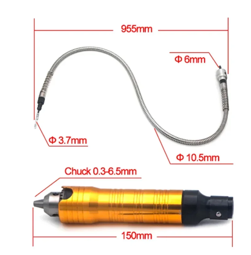 6mm Rotary Angle Grinder Attachment Flexible Flex Shaft + 0.3-6.5mm Drill Chuck Handpiece For Power Electric Drill Dremel Tool