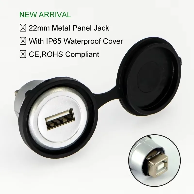 22mm USB Connector Socket Economy Type Panel Mount USB2.0 Female A to Female B
