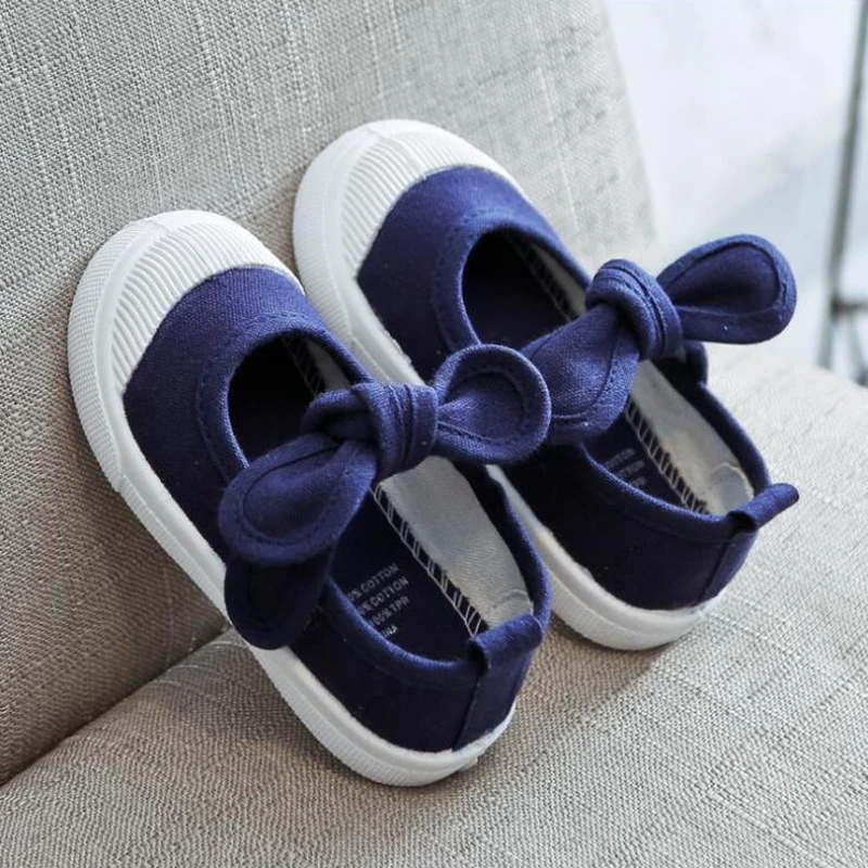 20222 Spring Baby Girl Grey Canvas Casual Kids Shoes with Bowtie Bow-knot Solid Candy Color Girls Sneakers Children Soft Shoes