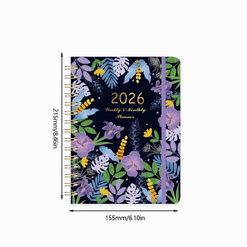 علامات الفهرس 2026 دفتر مخطط دوامة ملزمة تصميم بسيط لفائف مذكرات كتاب A5 حجم الساعة في وظيفة جدول الخطة اليومية