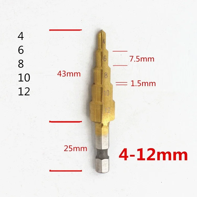 4Size HSS Titanium Coated Step Drill Bit Drilling Power Tools for Metal High Speed Steel Wood Hole Cutter Cone Drill