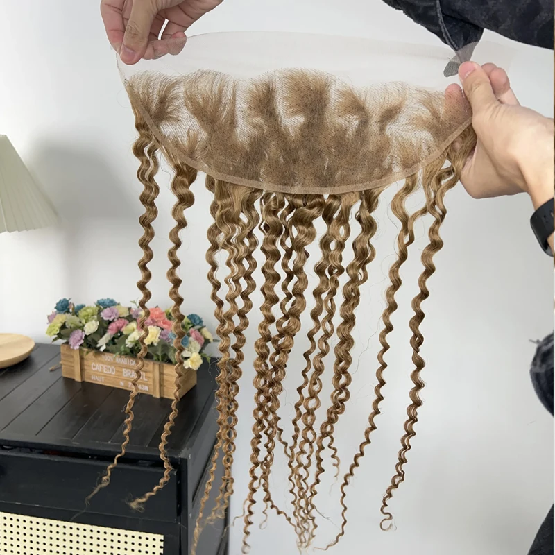 #8 Colored Deep Curly Lace Frontal 13x4 Transparent Lace Frontal only Pre Plucked Swiss Lace 100% Raw Human Hair