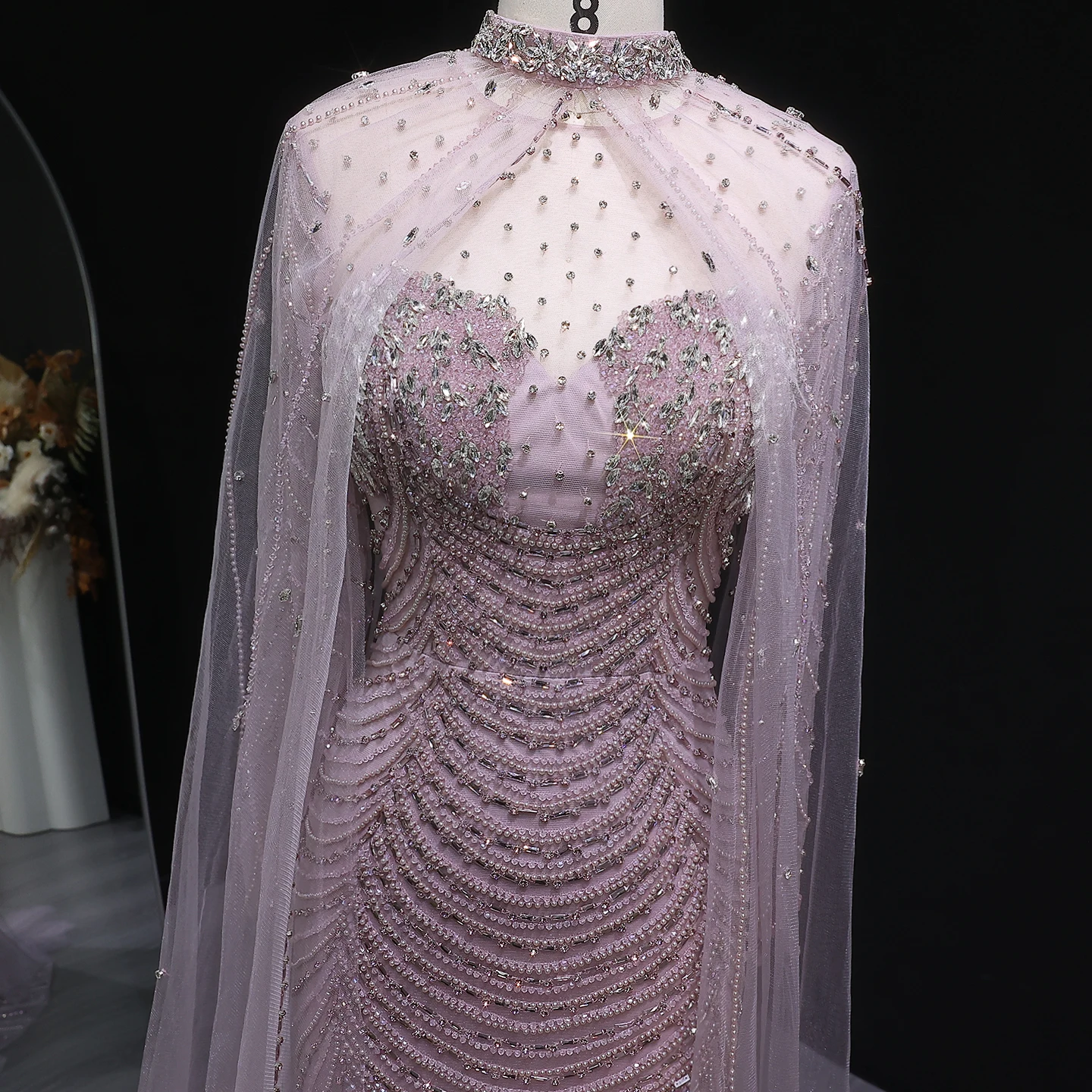 Sharon Said luxe Champagne sirène robe de soirée avec Cape élégant arabe fête robes de bal pour les femmes SS165 personnalisé