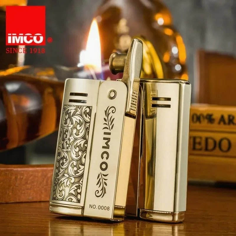 Originele IMCO Retro Deep Carving Brass Lighter Windproof Pure Creative Vintage Grinding Wheel for Men Collection Gifts