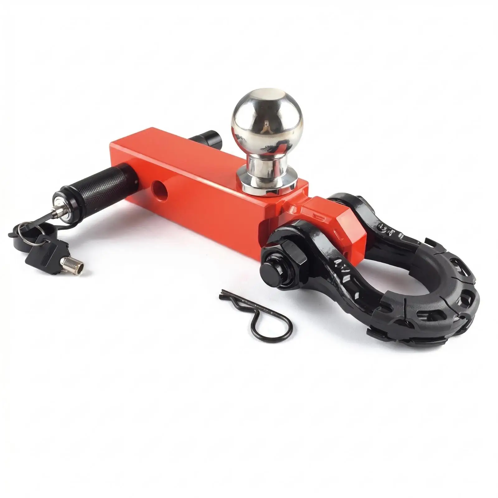 Durable Vehicle Trailer Hitch Rectangular Arm Locking Pin Mount Tow Ball and Shackle Kit for Towing Tasks