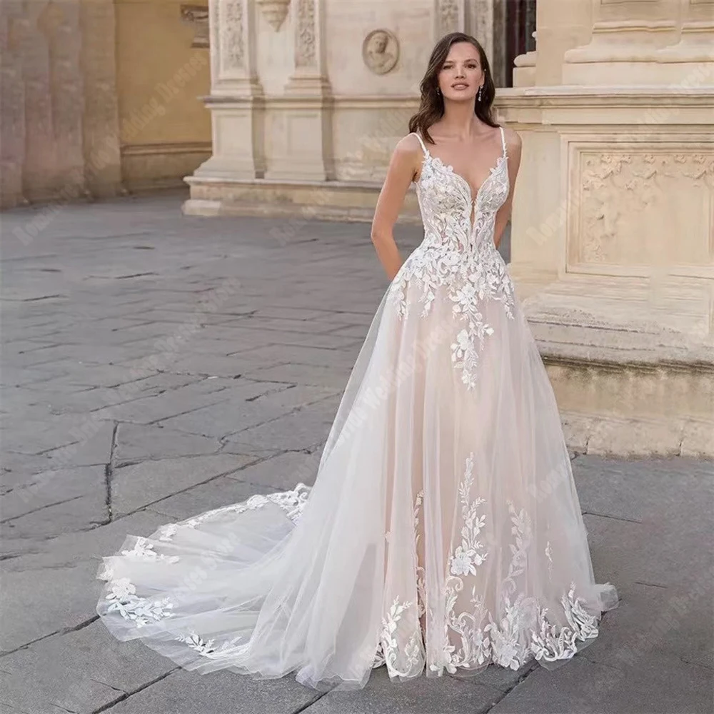 Elegante dünne Schulter gurt Frauen Brautkleider sexy wunderschöne Prinzessin Brautkleider formale Promi-Party Vestidos de Novia