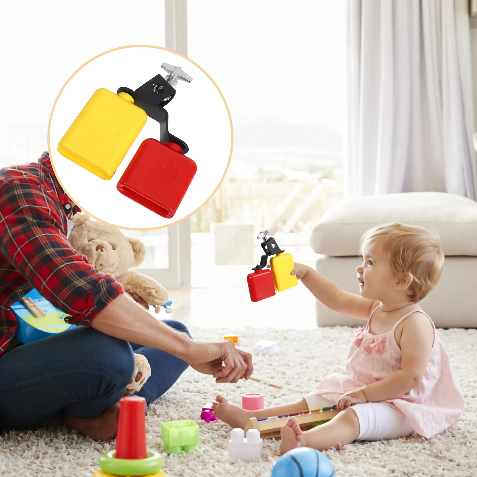 

Orff Percussion Instrument Set Plastic Jam Block Dual Mounted Cowbell High Low Sambago Bell Drum Accessories for Music Education