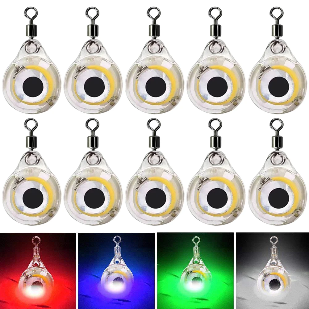 10PC Fishing Lure Light Eye Shape Underwater Night Light Lure LED Attracting Fish Light Fishing Squid Fishing Bait Luminous Lure