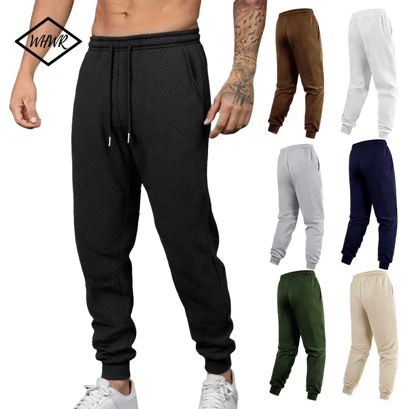 

New Sweatpants Side Pocket Men Joggers Track Pants Elastic Waist Sport Casual Knitted TextureTrousers Baggy Fitness Gym Clothing