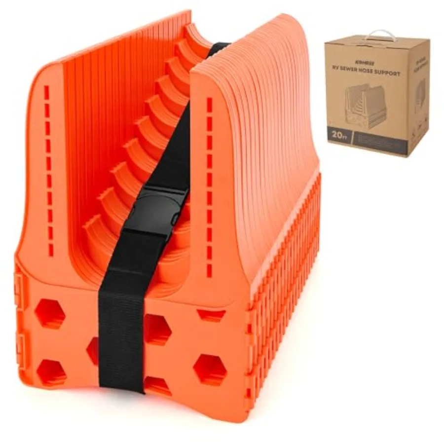 

RV Sewer Hose Support 20FT Bright Orange Heavy-Duty RV Sewer Support with Adjustable Design for Campers Easy to Set Up Help Dum