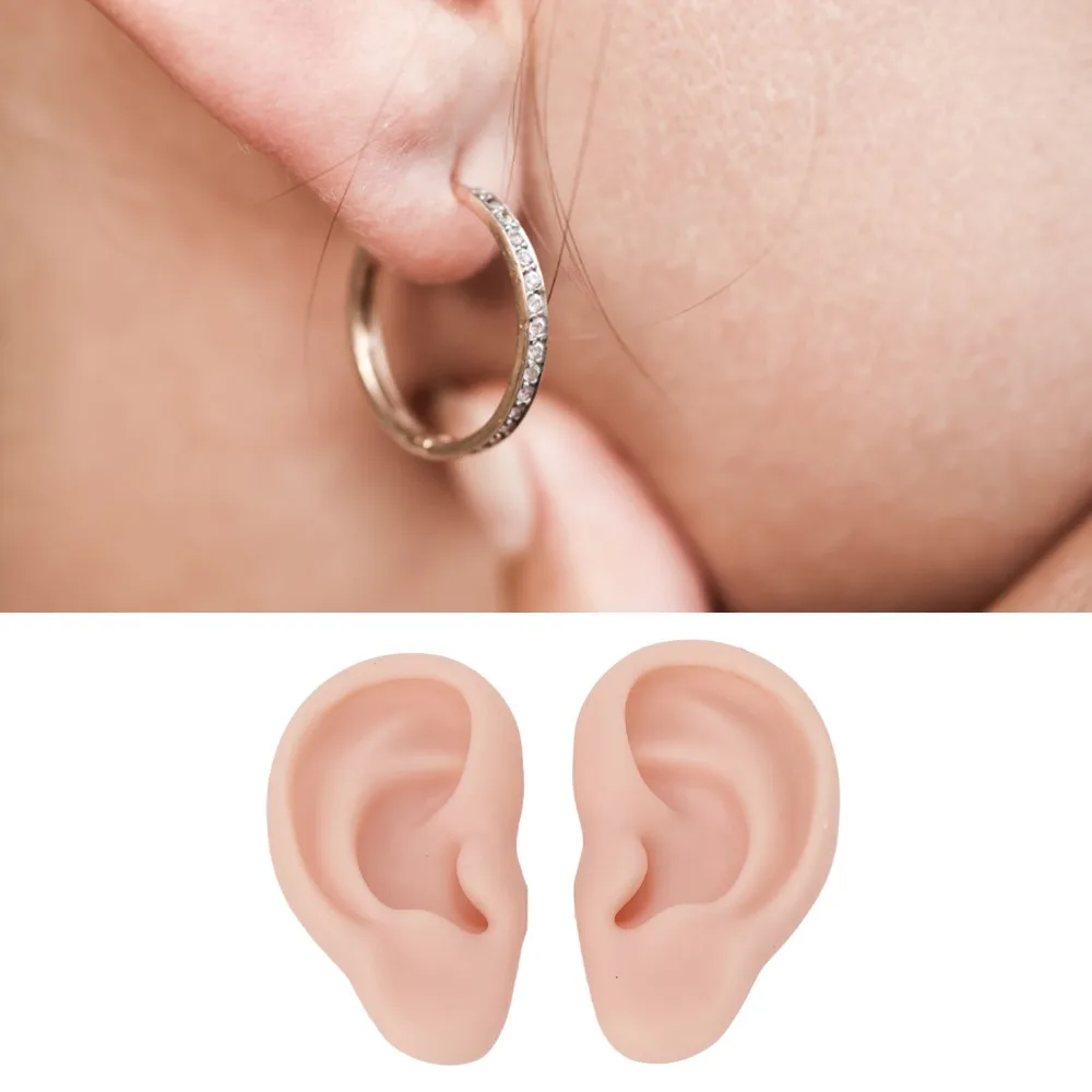 1 Pair Flexible Material Silicone Ear Model Skin Tone Color Silicone Model Earring Display Model Soft Touch Ear Piercing Model