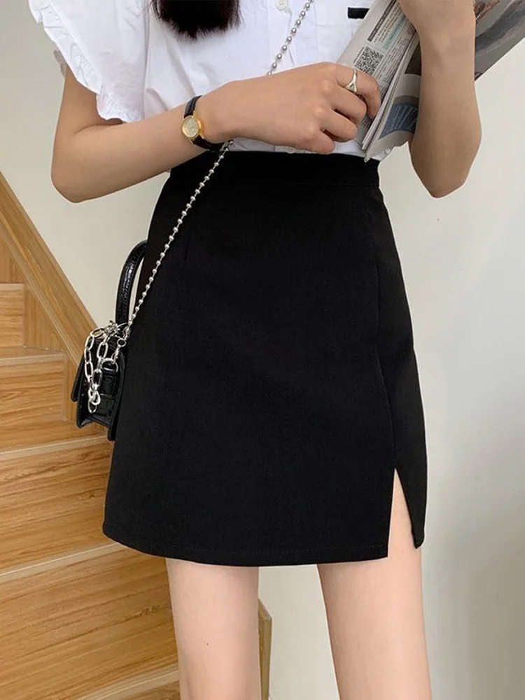 Women Skirt Slim Elegant Split Style Short High Waist New Autumn Winter Hip Wrap Black