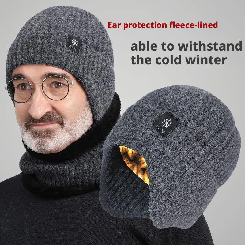 Warme Wintermütze für Männer mittleren Alters, ältere Menschen, verdickte gestrickte Wollmütze mit Gehörschutz, Strickmütze für kaltes Wetter