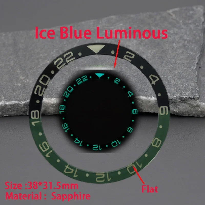 38*31.5mm Watch Flat Sapphire Bezel Insert With Green Luminous Watch Accessories SKX007 SKX009 SRPD Turtle 6105 6309 SRPE Tuna