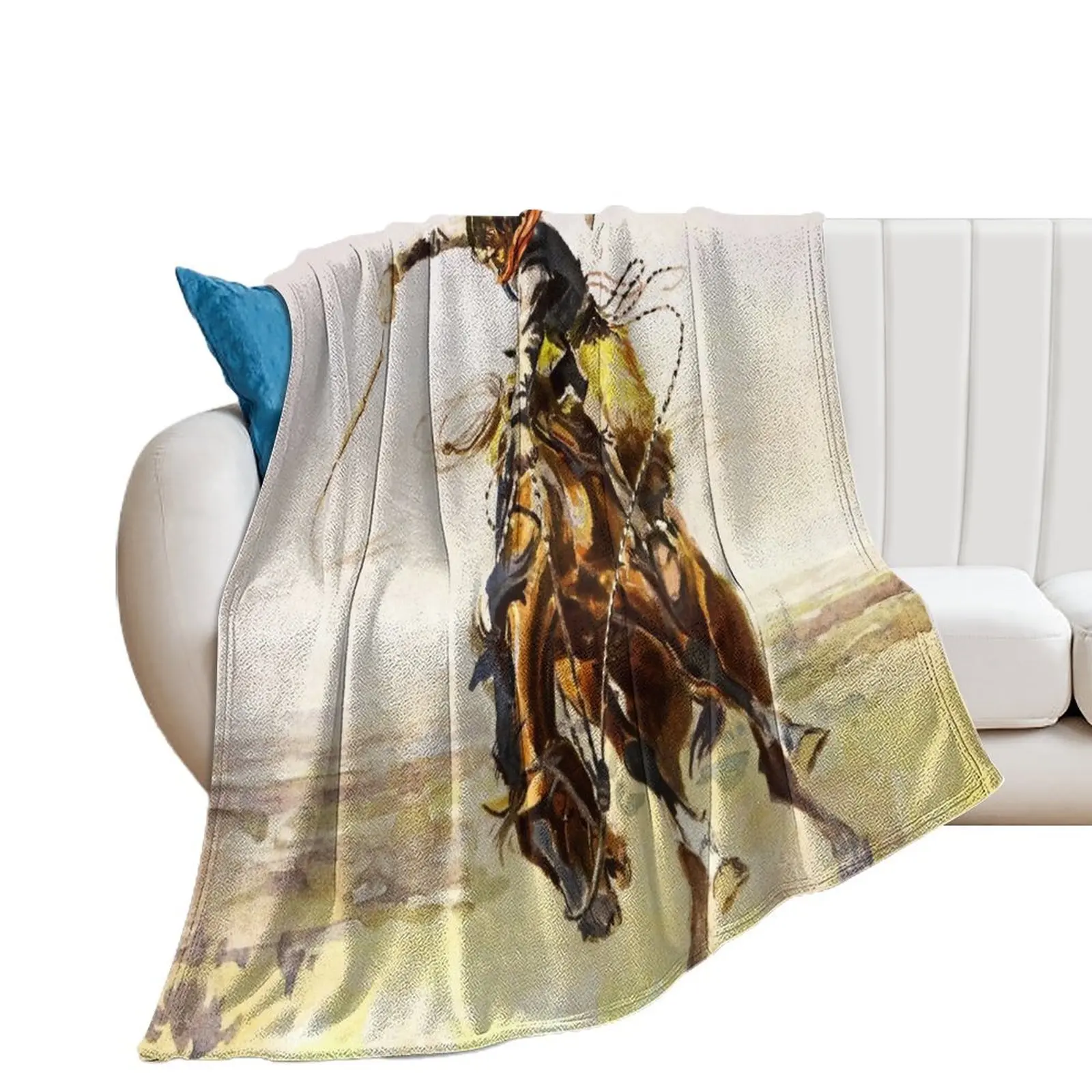 

“A Bad Hoss” by Charles M Russell Throw Blanket wednesday Designers Winter beds Blankets