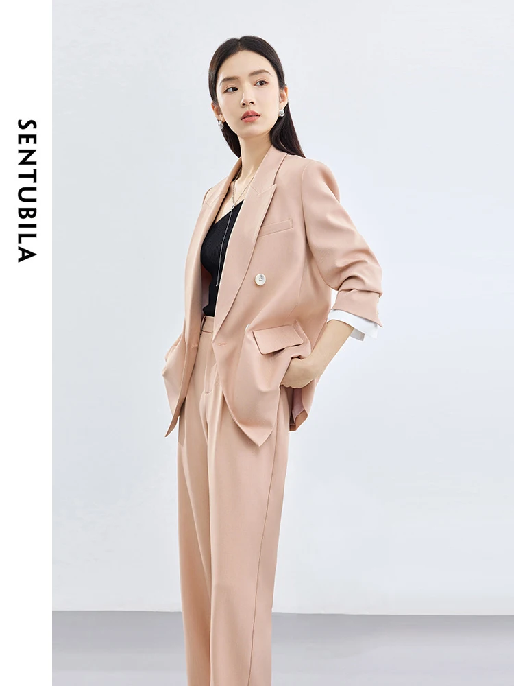 SENTUBILA, traje de negocios para oficina de primavera 2024, chaqueta para mujer, pantalones de vestir rectos, conjunto de dos piezas, traje para