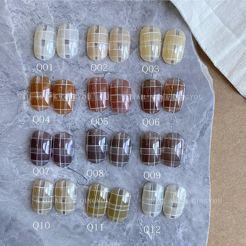 12 colori/set professionale nail art gel sfumato verde acqua sabbia marrone texture effetto ombre con caldi toni marroni autunnali per uso in salone