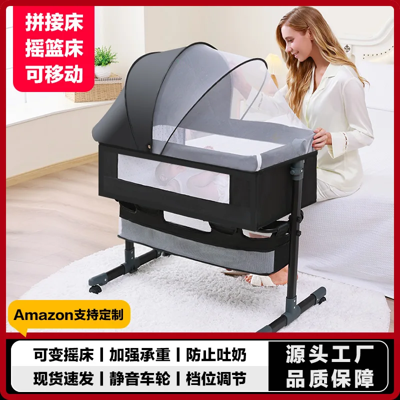 

Многофункциональная кроватка для новорожденных с подвижной и складной прикроватной кроваткой. Детская игровая кровать с роликом для подгузника.