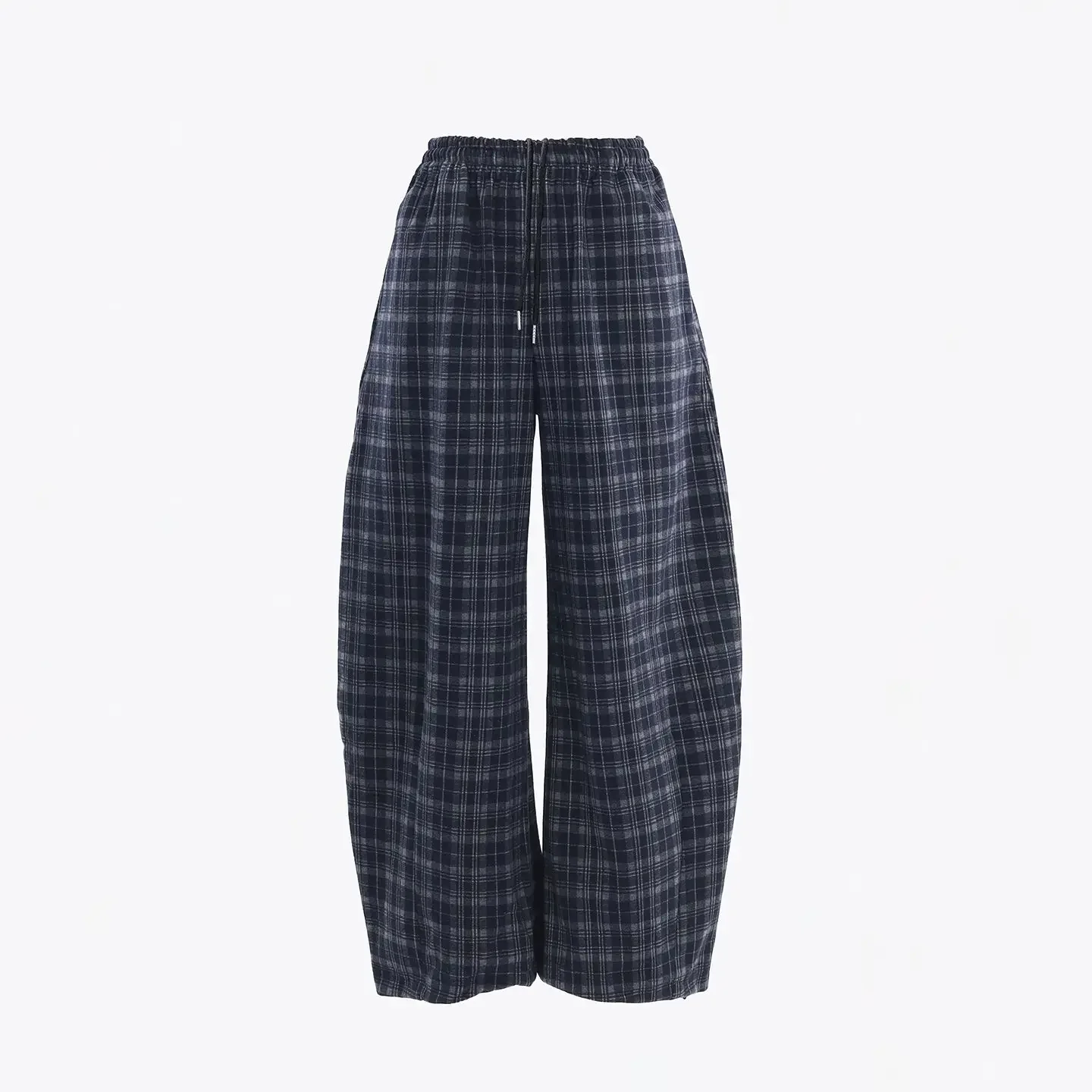 American Retro High Waist Wide Leg Pants Plaid Drawstring Drapey