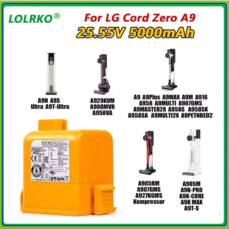 

5.0Ah lithium ion battery For LG Cord Zero EAC63382204 A9,A9MAX,A9T-Ultra ,P9,A9K-CORE,A9K-PRO,A9N,A9M,A9 Plus LG A905RM A902RM