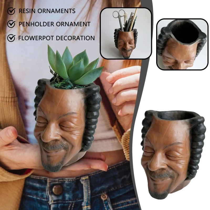 Rapper Snoop Dogg Flower Pot Creative Human Face Vase Funny Portrait Succulent Planter Pot Desktop Ornaments Home Garden Decor