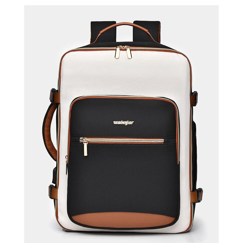 Color Block Oxford Travel Backpack with Laptop Section Trolley Sleeve and Optional Three Organizer Pouch Set for Trips