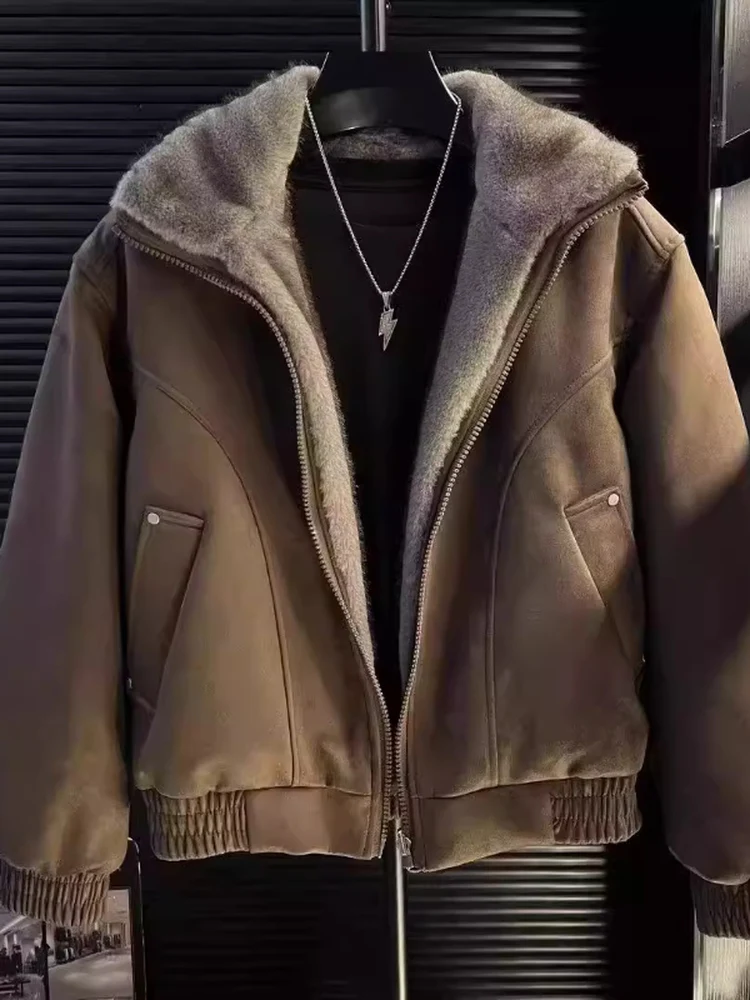 

New 2025 Men's Thickened Cotton Jacket with Zipper And Fur Collar Winter Warm Casual Style Long Sleeve Youth Fashion